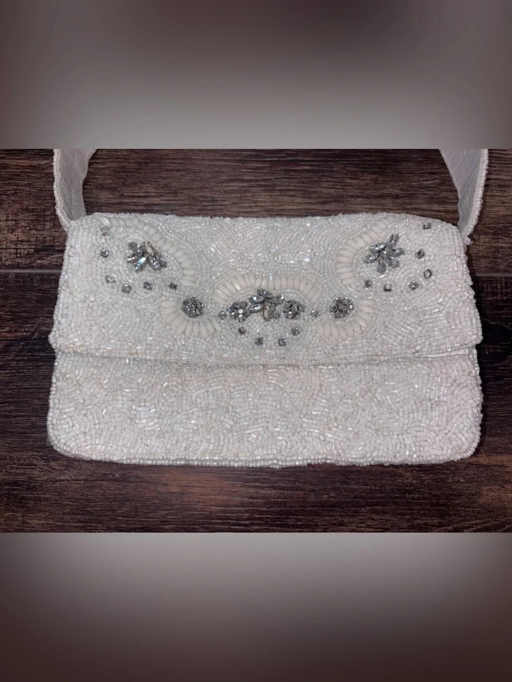 Embellished White Beaded Shoulder Bag